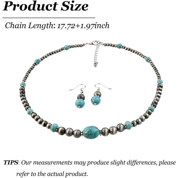 Western Jewelry Set Navajo Pearl Necklace Earring Set Turquoise Jewelry for Wome - Picture 6 of 8